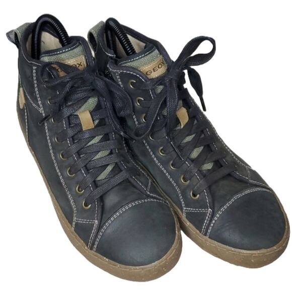 Geox Respira Alonisso Boys Gray High Top Sneakers Side Zipper SZ 6 - Picture 1 of 11